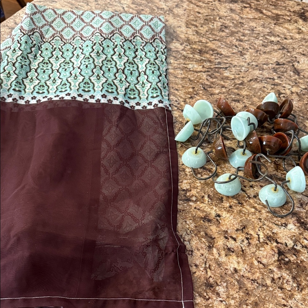 Brown and Mint Patterned Fabric with Beaded Accents